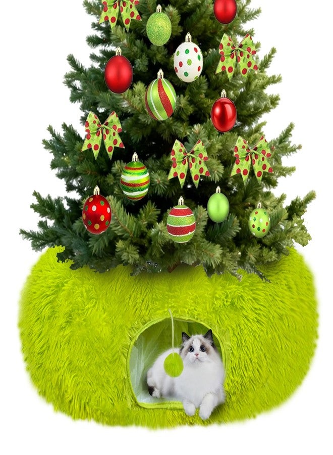 Bailiyake Christmas Cat Tunnel Bed Under Christmas Tree for Indoor Plush Lime Green Cats Xmas Cat Donut Tunnel Foldable Plush Peekaboo Cat Cave Toy for Small Cat Kitten (2.8 ft*2.8ft*10inch, Lime Green) - Image 1